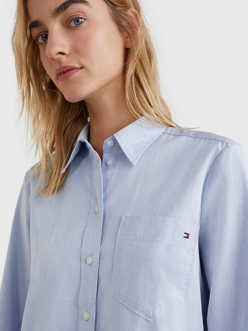 Blue Tommy Hilfiger Cotton Twill Relaxed Fit Women's Shirts | TH514KCR