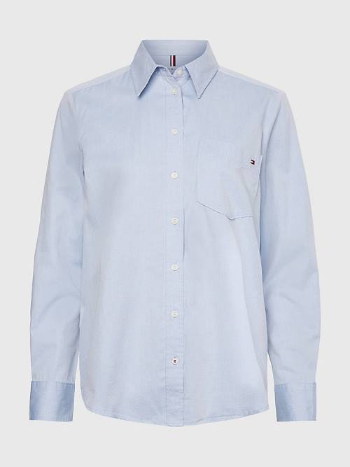 Blue Tommy Hilfiger Cotton Twill Relaxed Fit Women's Shirts | TH514KCR