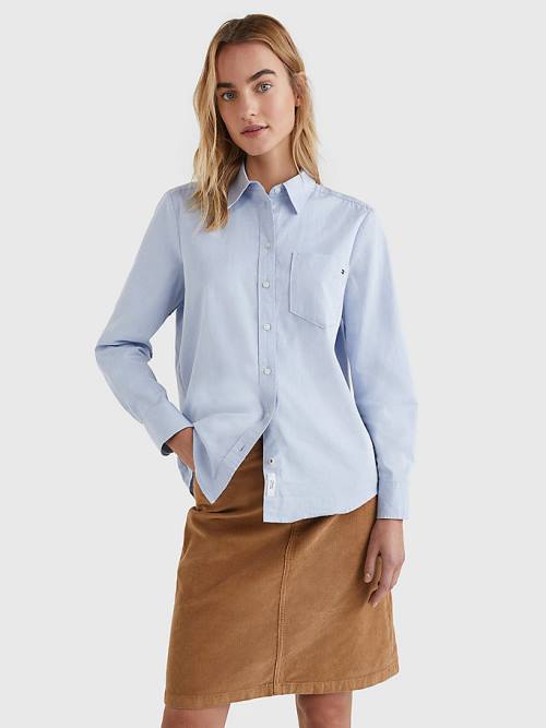 Blue Tommy Hilfiger Cotton Twill Relaxed Fit Women\'s Shirts | TH514KCR