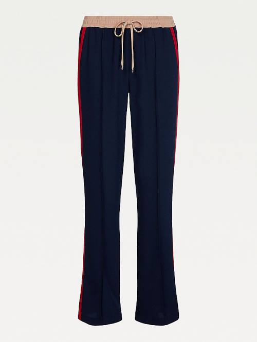 Blue Tommy Hilfiger Crepe Colour-Blocked Drawstring Waist Women's Pants | TH651TAY