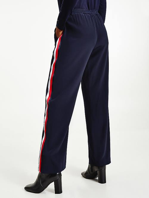 Blue Tommy Hilfiger Crepe Relaxed Fit Pull-On Women's Pants | TH714NQZ