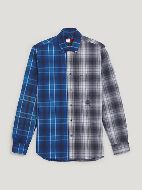 Blue Tommy Hilfiger Crest Contrast Check Men's Shirts | TH271QWD