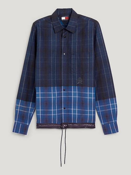 Blue Tommy Hilfiger Crest Ombre Check Men's Shirts | TH761DFQ