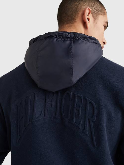 Blue Tommy Hilfiger Crest Polar Fleece Relaxed Fit Men's Hoodie | TH917NIS