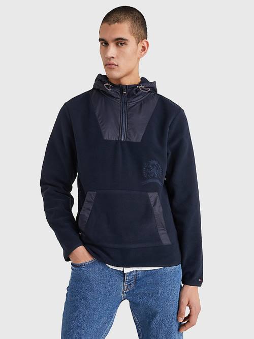 Blue Tommy Hilfiger Crest Polar Fleece Relaxed Fit Men\'s Hoodie | TH917NIS