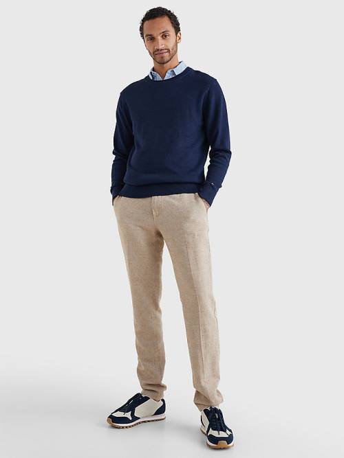 Blue Tommy Hilfiger Crew Neck Jumper Men's Sweaters | TH081YVK