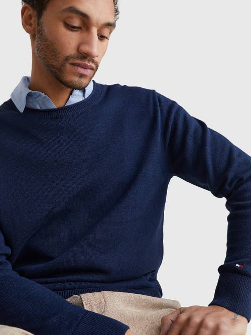 Blue Tommy Hilfiger Crew Neck Jumper Men's Sweaters | TH081YVK