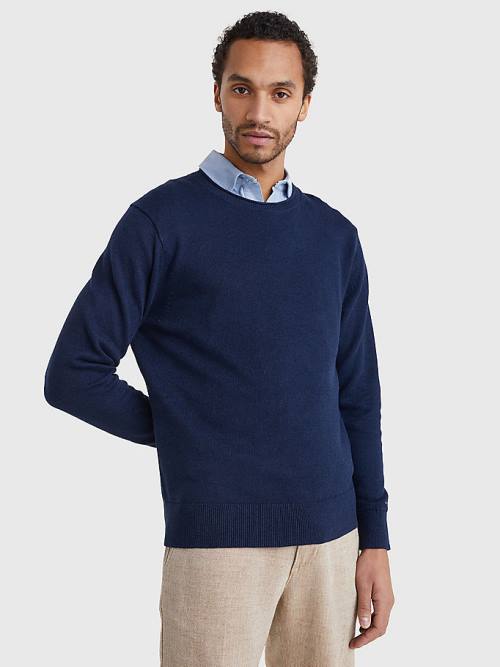 Blue Tommy Hilfiger Crew Neck Jumper Men\'s Sweaters | TH081YVK