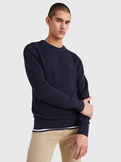 Blue Tommy Hilfiger Crew Neck Jumper Men\'s Sweaters | TH351VNG