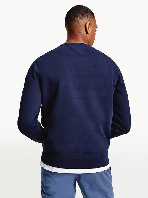 Blue Tommy Hilfiger Crew Neck Logo Men's Sweatshirts | TH520KJZ