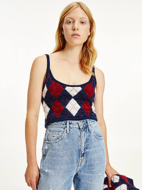 Blue Tommy Hilfiger Cropped Argyle Cami Women\'s Sweaters | TH049NHT