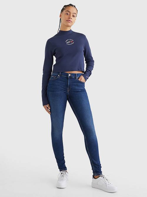 Blue Tommy Hilfiger Cropped Fit Long Sleeve Women's T Shirts | TH752ULI