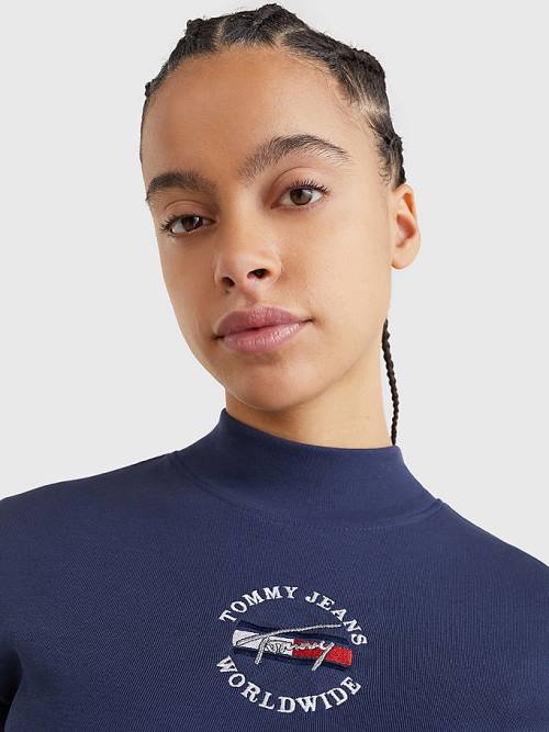 Blue Tommy Hilfiger Cropped Fit Long Sleeve Women's T Shirts | TH752ULI