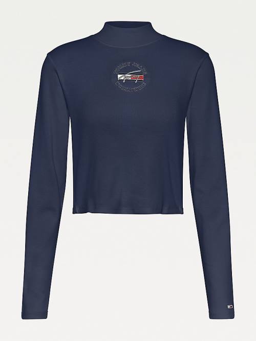 Blue Tommy Hilfiger Cropped Fit Long Sleeve Women's T Shirts | TH752ULI