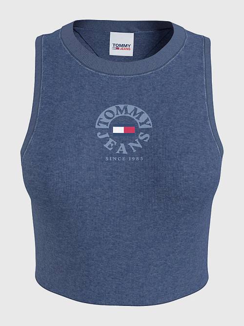 Blue Tommy Hilfiger Cropped Logo Tank Top Women's T Shirts | TH694PNI