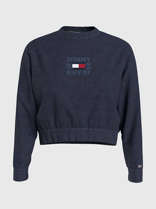 Blue Tommy Hilfiger Cropped Logo Women\'s Sweatshirts | TH083ERP