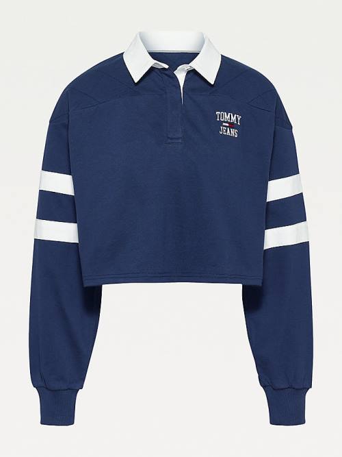 Blue Tommy Hilfiger Cropped Rugby Women's Polo Shirts | TH793UBQ