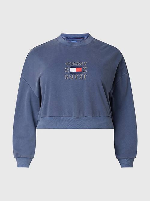 Blue Tommy Hilfiger Curve Crop Logo Women\'s Sweatshirts | TH763KSQ