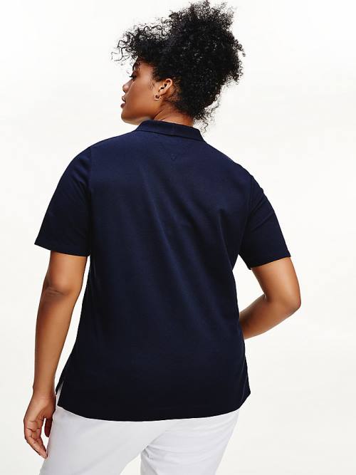 Blue Tommy Hilfiger Curve Essential Placket Detail Women's Polo Shirts | TH234OJA