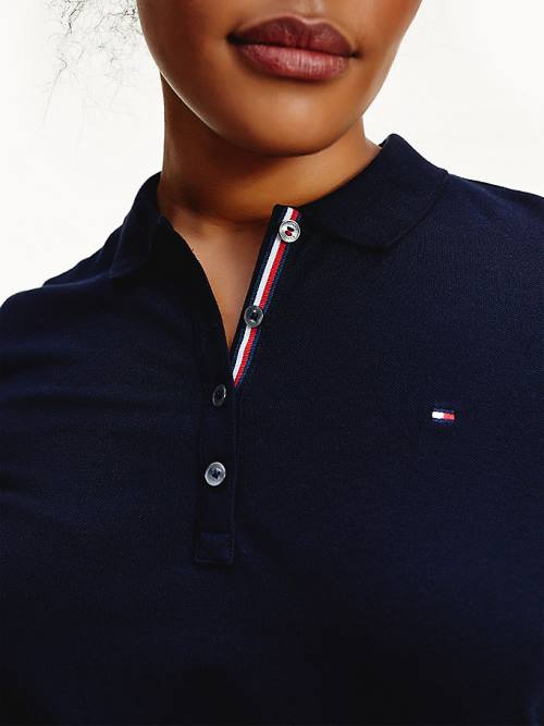 Blue Tommy Hilfiger Curve Essential Placket Detail Women's Polo Shirts | TH234OJA