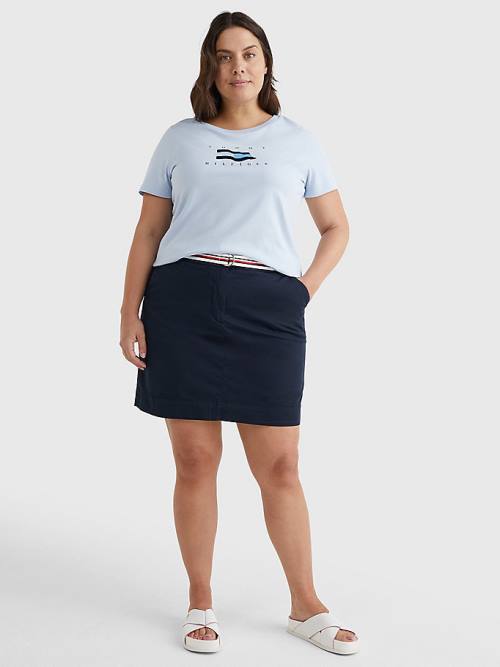 Blue Tommy Hilfiger Curve Flock Flag Women's T Shirts | TH364GFD