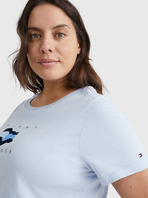 Blue Tommy Hilfiger Curve Flock Flag Women's T Shirts | TH364GFD