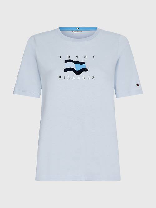 Blue Tommy Hilfiger Curve Flock Flag Women's T Shirts | TH364GFD