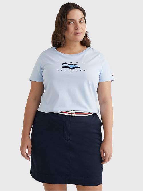 Blue Tommy Hilfiger Curve Flock Flag Women\'s T Shirts | TH364GFD