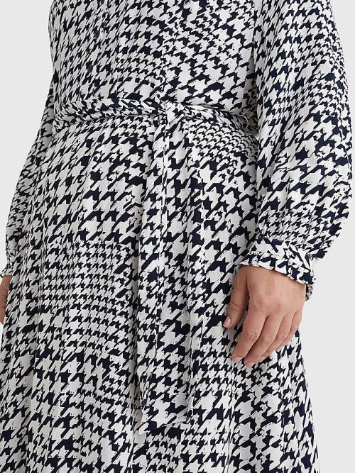 Blue Tommy Hilfiger Curve Houndstooth Relaxed Fit Midi Women's Dress | TH743GZS