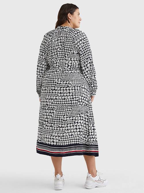 Blue Tommy Hilfiger Curve Houndstooth Relaxed Fit Midi Women's Dress | TH743GZS