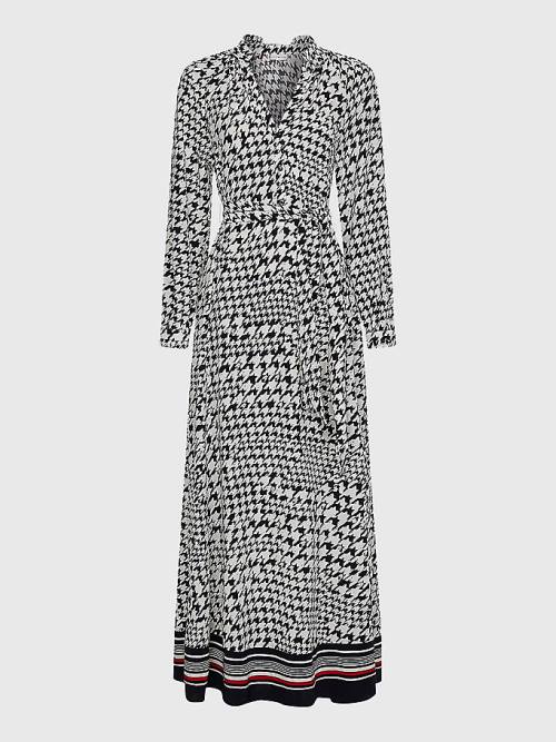 Blue Tommy Hilfiger Curve Houndstooth Relaxed Fit Midi Women's Dress | TH743GZS