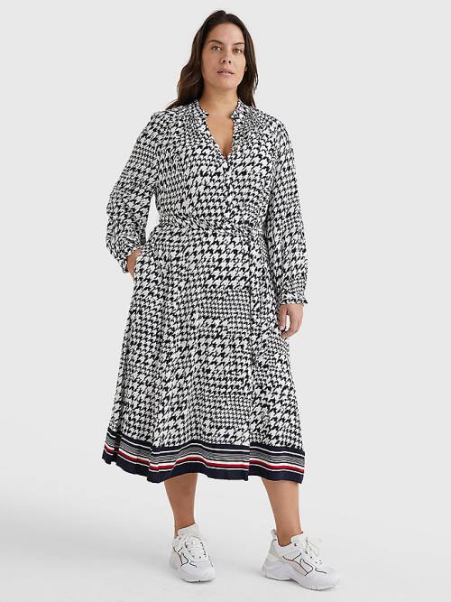 Blue Tommy Hilfiger Curve Houndstooth Relaxed Fit Midi Women\'s Dress | TH743GZS