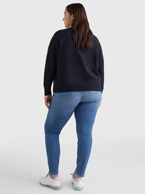 Blue Tommy Hilfiger Curve Long-Sleeved Crew Neck Sweatshirt Women's Sweaters | TH810WES