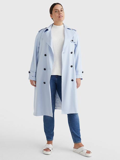 Blue Tommy Hilfiger Curve Lyocell Trench Women's Coats | TH752DWX