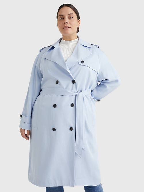 Blue Tommy Hilfiger Curve Lyocell Trench Women\'s Coats | TH752DWX