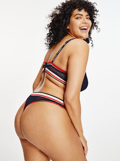 Blue Tommy Hilfiger Curve Mesh Thong Women's Underwear | TH583KMX