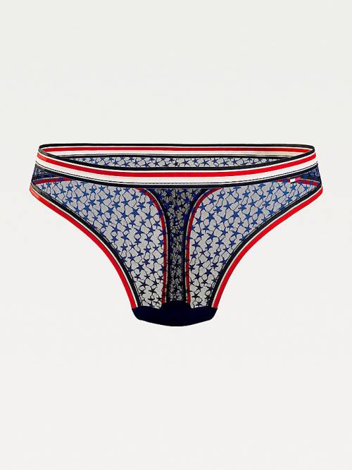 Blue Tommy Hilfiger Curve Mesh Thong Women's Underwear | TH583KMX