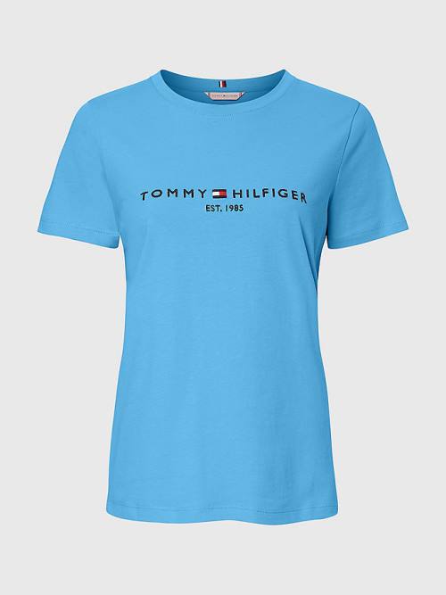 Blue Tommy Hilfiger Curve Organic Cotton Logo Women\'s T Shirts | TH297NYJ