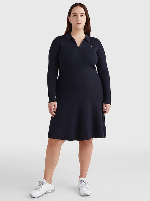 Blue Tommy Hilfiger Curve Organic Cotton Slim Fit Polo Women's Dress | TH306RDM