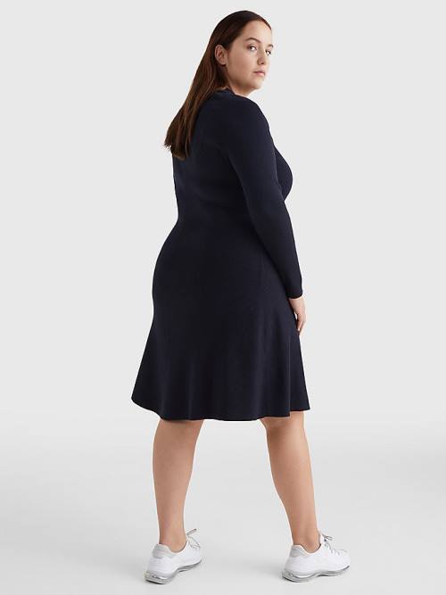 Blue Tommy Hilfiger Curve Organic Cotton Slim Fit Polo Women's Dress | TH306RDM