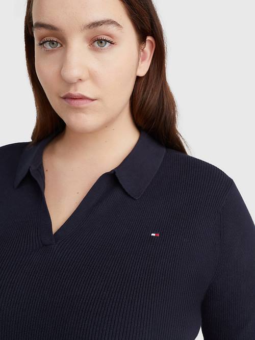 Blue Tommy Hilfiger Curve Organic Cotton Slim Fit Polo Jumper Women's Sweaters | TH486UWO