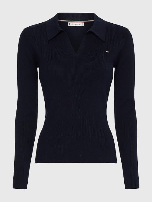 Blue Tommy Hilfiger Curve Organic Cotton Slim Fit Polo Jumper Women's Sweaters | TH486UWO