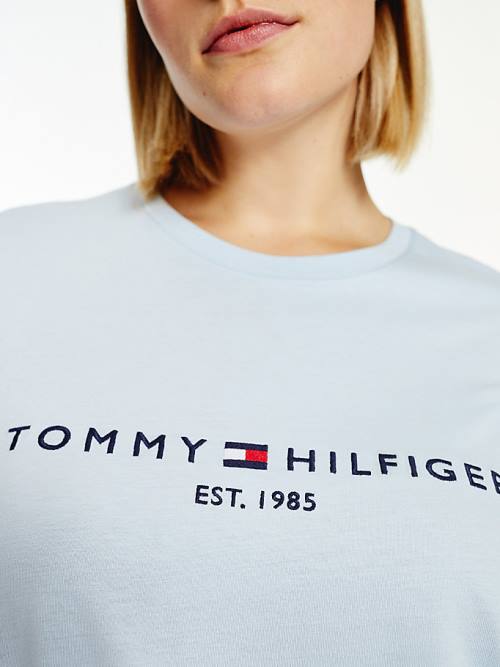 Blue Tommy Hilfiger Curve Organic Cotton Logo Women's T Shirts | TH683MIA