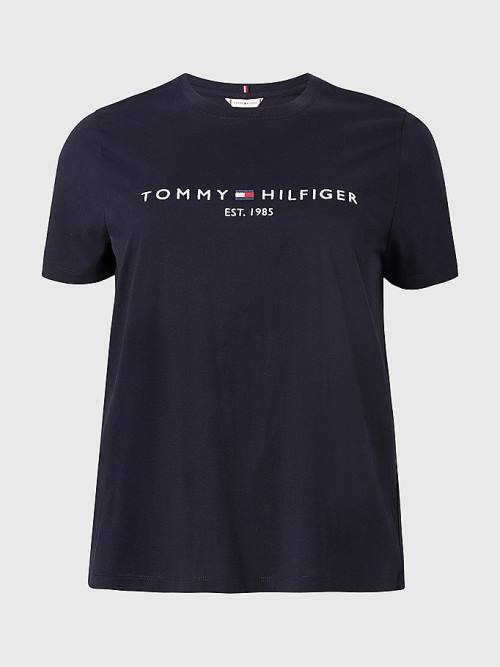 Blue Tommy Hilfiger Curve Organic Cotton Logo Women\'s T Shirts | TH901HJD