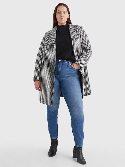 Blue Tommy Hilfiger Curve Recycled Wool Blend Houndstooth Women's Coats | TH256QUI