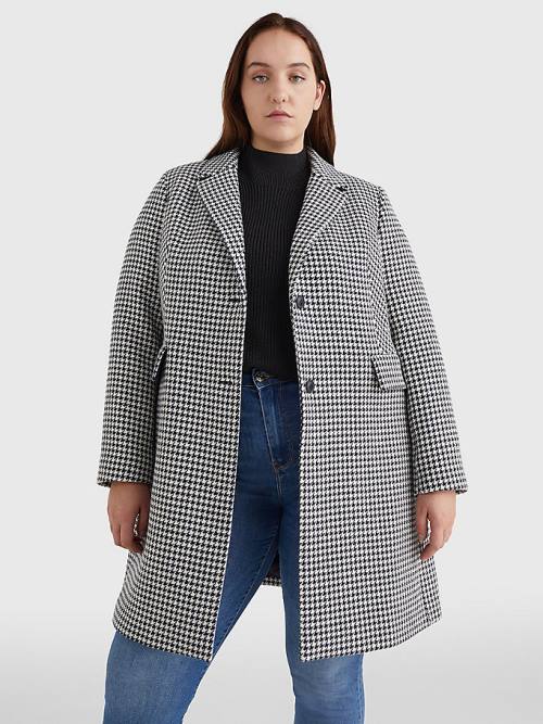 Blue Tommy Hilfiger Curve Recycled Wool Blend Houndstooth Women\'s Coats | TH256QUI