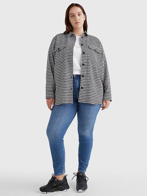 Blue Tommy Hilfiger Curve Recycled Wool Flannel Houndstooth Shacket Women's Jackets | TH580RHV