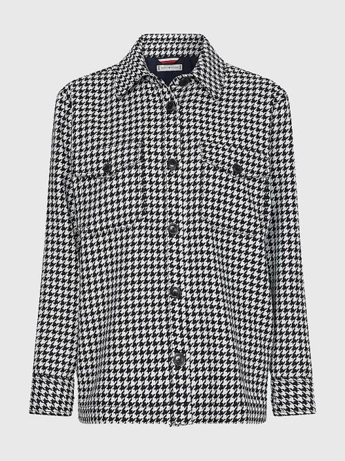 Blue Tommy Hilfiger Curve Recycled Wool Flannel Houndstooth Shacket Women's Jackets | TH580RHV