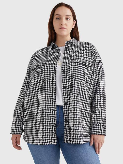 Blue Tommy Hilfiger Curve Recycled Wool Flannel Houndstooth Shacket Women\'s Jackets | TH580RHV