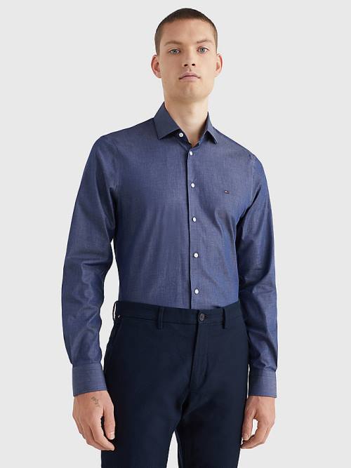 Blue Tommy Hilfiger Denim Slim Fit Men's Shirts | TH159KUR